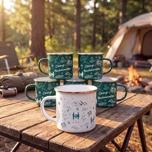 Camp Bachelorette Decorations Enamel Mugs Portable Smooth Rim Enamel Mug for Bridesmaids Bridal Wedding Gifts Friend Bachelorette Gift Party (Classical) view 4