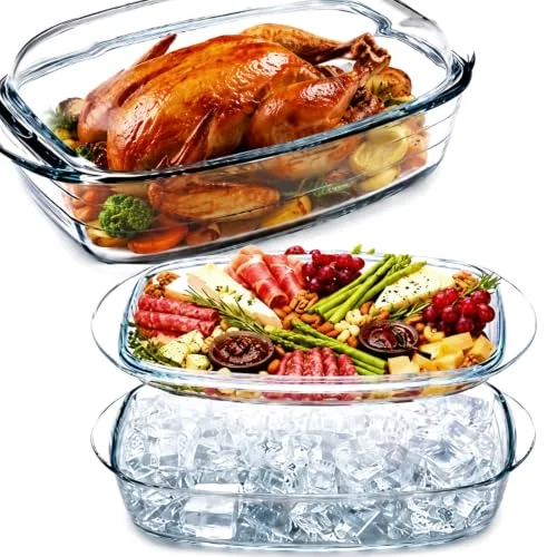 Glass Chilled Serving Tray for Parties with Compartmentsx8.7"