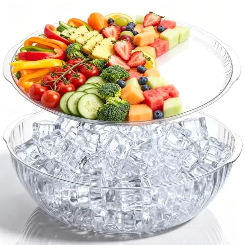 11.8" Chilled Serving Tray for Parties with Compartments Charcuterie Serving Board Ice Chilled Party Platter for Fruit Seafood Vegetable Shrimp Cocktail ( Rim,Transparent) view 6
