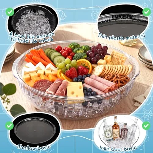 11.8" Chilled Serving Tray for Parties with Compartments Charcuterie Serving Board Ice Chilled Party Platter for Fruit Seafood Vegetable Shrimp Cocktail ( Rim,Transparent) view 9