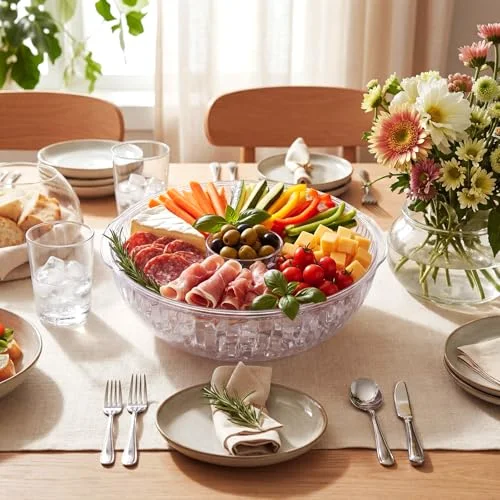11.8" Chilled Serving Tray for Parties with Compartments Charcuterie Serving Board Ice Chilled Party Platter for Fruit Seafood Vegetable Shrimp Cocktail ( Rim,Transparent) view 10