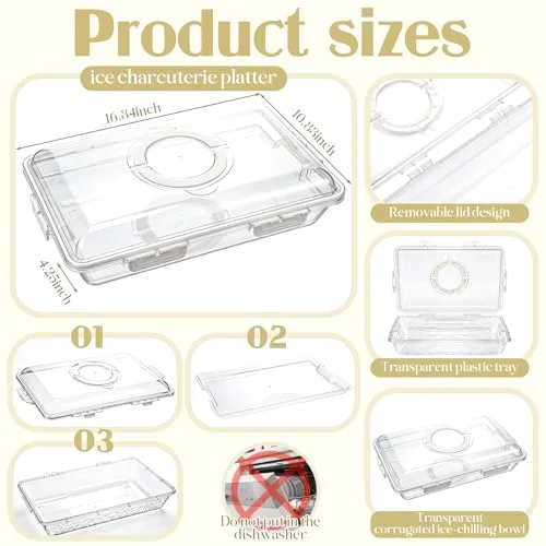 16 x 11'' Chilled Serving Tray for Parties with Lids Compartments Flip top Removable Chilled Party Platter Serving Board Cold Dish Dip for Picnic (Compartments) view 3