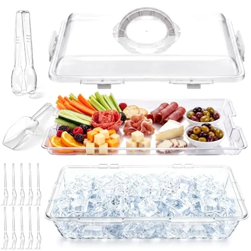 16 x 11'' Chilled Serving Tray for Parties with Lids Compartments Flip top Removable Chilled Party Platter Serving Board Cold Dish Dip for Picnic (Compartments) view 6