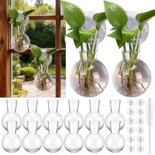 Window Propagation Stations Plastic Wall Hanging Planter with Suction Cups Brush Window Suction Plant Holder Vases Tubes Terrarium for Home Office Decor (Bulb) view 6