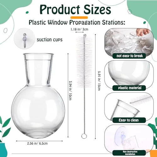 Window Propagation Stations Plastic Wall Hanging Planter with Suction Cups Brush Window Suction Plant Holder Vases Tubes Terrarium for Home Office Decor (Bulb) view 7