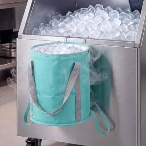 6 Gallons Insulated Ice Tote with Ice Machine Hanger for Cocktail Bars Insulated Cooler Tote Bags Foldable Reusable Frozen Iced Bucket for Parties Mobile Bar Restaurant Equipment Kitchen
