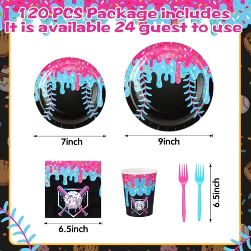 Ice Cream Baseball Birthday Party Supplies Ice Cream Baseball Plates Napkins Cups and Forks Birthday Party Table Decorations Disposable Cake Tableware Set for 24 Guests view 3