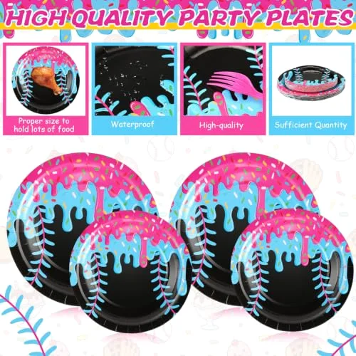 Ice Cream Baseball Birthday Party Supplies Ice Cream Baseball Plates Napkins Cups and Forks Birthday Party Table Decorations Disposable Cake Tableware Set for 24 Guests view 4