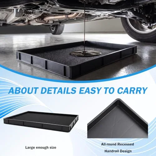 24 x 16.5 Inches Oil Drip Pan with Filter Cotton for Under Car Changing Leak Proof Mini Fridge Drip Tray Plastic Oil Drain Pan for Air Conditioners Machinery Car Maintenance view 5