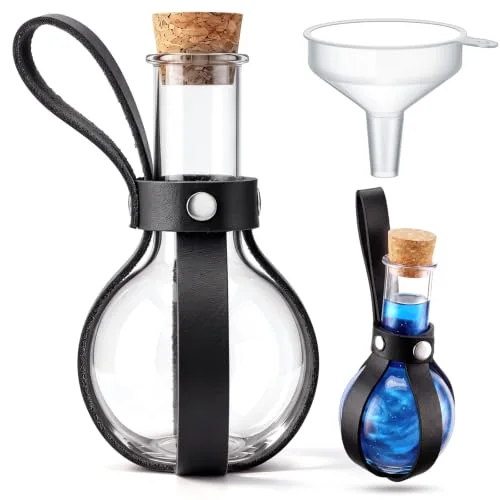 Plastic Potion Bottle for Drinks Round Spherical Bottle with Cork Stopper Wizard Potion Jar Kit Cosplay Accessories with Leather Belt Candy Jar for Party Decorations(Coffee) view 6