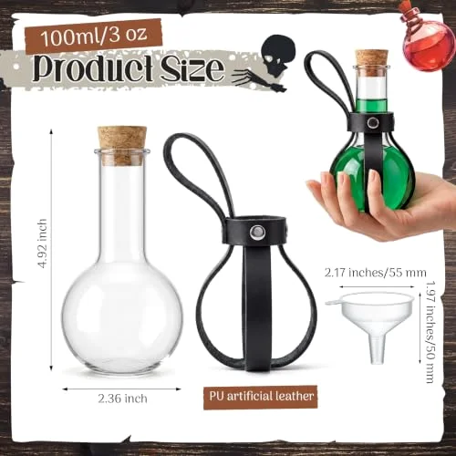 Plastic Potion Bottle for Drinks Round Spherical Bottle with Cork Stopper Wizard Potion Jar Kit Cosplay Accessories with Leather Belt Candy Jar for Party Decorations(Coffee) view 7