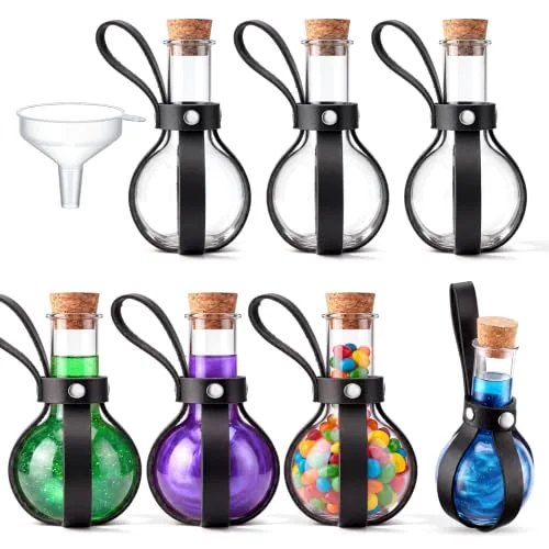 Plastic Potion Bottle with Cork Stopper Cosplay Accessories with Leather Belt Witch Cosplay Props Decorative Round Spherical Bottles for Halloween Party Decorations (Coffee) view 6