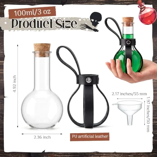 Plastic Potion Bottle with Cork Stopper Cosplay Accessories with Leather Belt Witch Cosplay Props Decorative Round Spherical Bottles for Halloween Party Decorations (Coffee) view 7