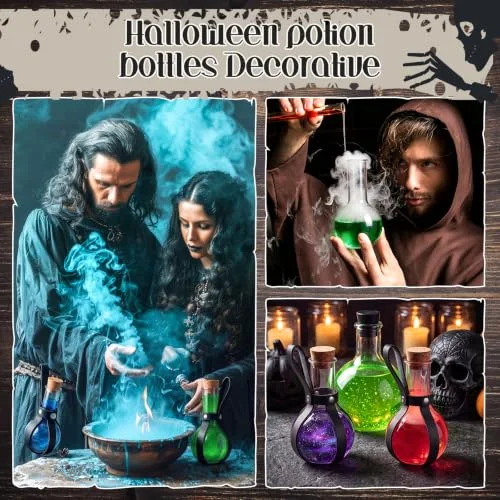 Plastic Potion Bottle with Cork Stopper Cosplay Accessories with Leather Belt Witch Cosplay Props Decorative Round Spherical Bottles for Halloween Party Decorations (Coffee) view 8