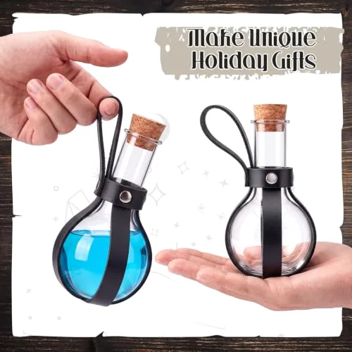 Plastic Potion Bottle with Cork Stopper Cosplay Accessories with Leather Belt Witch Cosplay Props Decorative Round Spherical Bottles for Halloween Party Decorations (Coffee) view 9