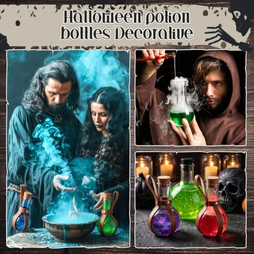 Plastic Potion Bottle with Cork Stopper Cosplay Accessories with Leather Belt Witch Cosplay Props Decorative Round Spherical Bottles for Halloween Party Decorations (Coffee) view 3