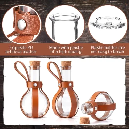 Plastic Potion Bottle with Cork Stopper Cosplay Accessories with Leather Belt Witch Cosplay Props Decorative Round Spherical Bottles for Halloween Party Decorations (Coffee) view 4