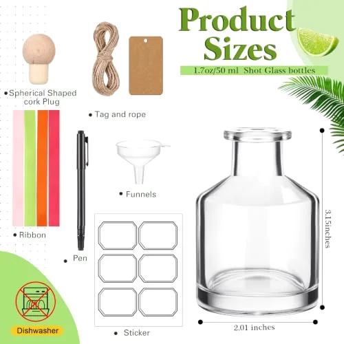 / Liquor Bottles Empty for Drinks Mini Tequila Shot Bottles Liquor with Cork Lids Ribbon Reusable Glass Bottle for Weddings Party Favors DIY Crafts view 2