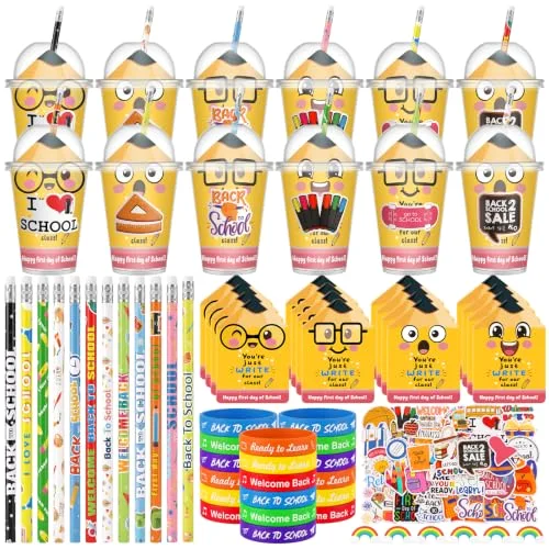 24 Back to School Classroom Student Gifts Bulk First Day of School Favors with Cups Notebooks Pencils Silicone Bracelet Erasers for Class Exchange Gift Goodie Bag Fillers (Mixed Style) view 6