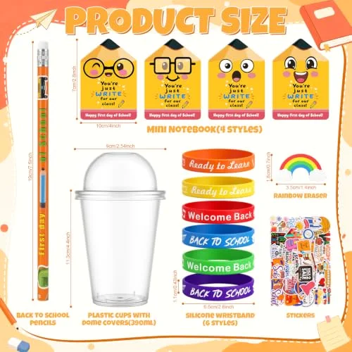 24 Back to School Classroom Student Gifts Bulk First Day of School Favors with Cups Notebooks Pencils Silicone Bracelet Erasers for Class Exchange Gift Goodie Bag Fillers (Mixed Style) view 8