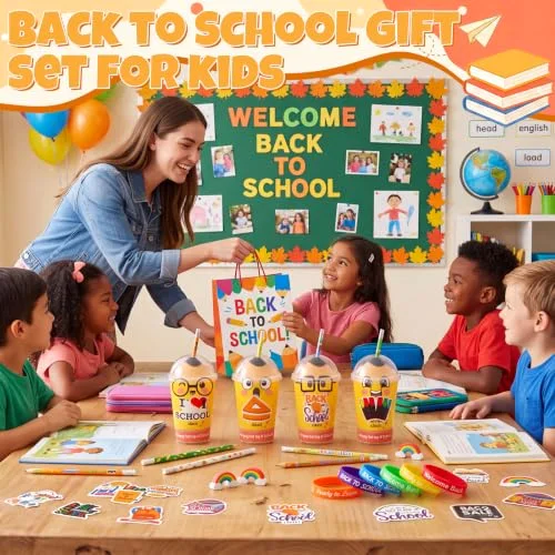 24 Back to School Classroom Student Gifts Bulk First Day of School Favors with Cups Notebooks Pencils Silicone Bracelet Erasers for Class Exchange Gift Goodie Bag Fillers (Mixed Style) view 9