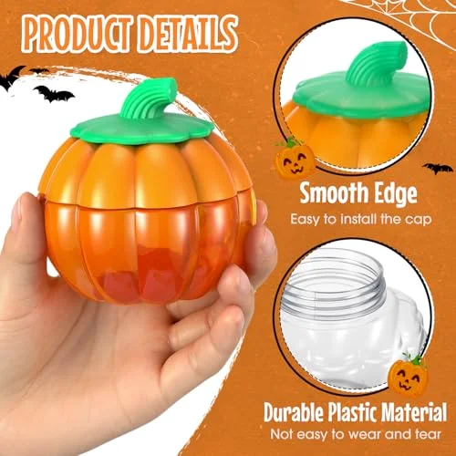 / Plastic Pumpkin Jar with Lids Halloween Pumpkin Candy Jar Small Cookie Containers Potion Bottles for Drinking Thanksgiving Gift Autumn Party Decoration view 8