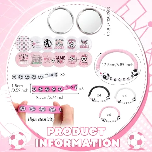 Soccer Accessories Gifts Include 12 Make up Bags 12 Mirrors 12 Acrylic Keychains 12 Bracelet 12 Scrunchies 12 Hair Ties Team Gifts for Soccer Party Favor () view 3