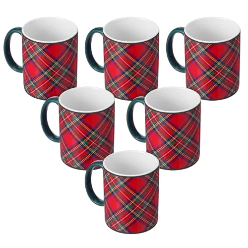 Set of 6 Christmas Tartan Mugs Plaid Xmas Coffee Mugs Set Farmhouse Holiday Festive Tea Cups for Hot Cocoa Birthday Party Dishwasher Microwave Safe Employee Coworkers Gift view 2