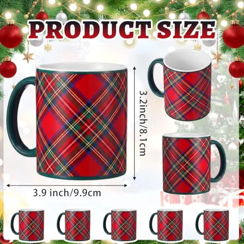 Set of 6 Christmas Tartan Mugs Plaid Xmas Coffee Mugs Set Farmhouse Holiday Festive Tea Cups for Hot Cocoa Birthday Party Dishwasher Microwave Safe Employee Coworkers Gift view 4
