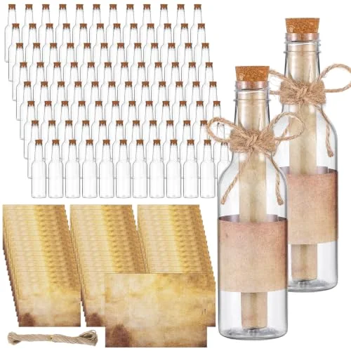 Message Bottles with Letter Printer Paper Plastic Bottles & Corks Twines for Message Invitations Birthday Wedding Baby Shower DIY Crafts Gift Party Favors (Vintage)
