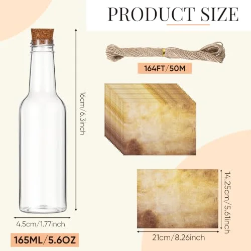 Message Bottles with Letter Printer Paper Plastic Bottles & Corks Twines for Message Invitations Birthday Wedding Baby Shower DIY Crafts Gift Party Favors (Vintage) view 2
