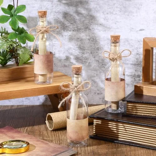 Message Bottles with Letter Printer Paper Plastic Bottles & Corks Twines for Message Invitations Birthday Wedding Baby Shower DIY Crafts Gift Party Favors (Vintage) view 4