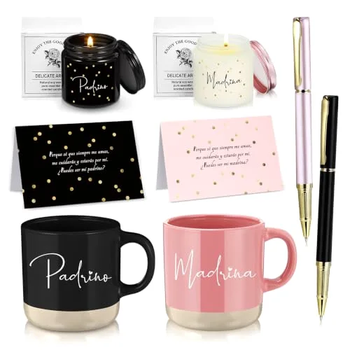 Godparents Proposal Gift Madrina Padrino Mug Will You Be My Godparents from Godchild Card Scented Candle Jar Pen Baptism Gift for Godmother Godfather (Spanish)