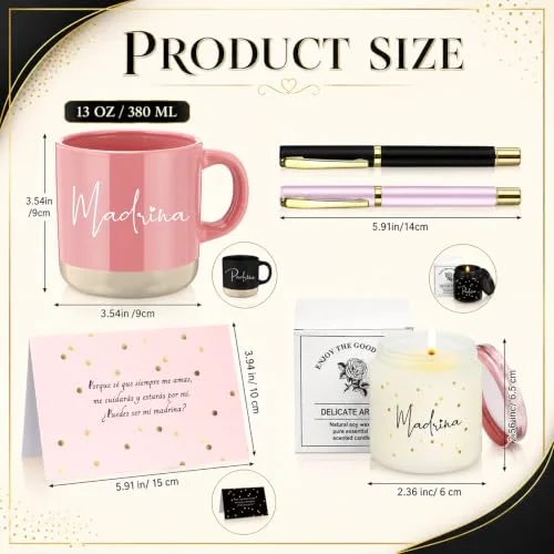 Godparents Proposal Gift Madrina Padrino Mug Will You Be My Godparents from Godchild Card Scented Candle Jar Pen Baptism Gift for Godmother Godfather (Spanish) view 2