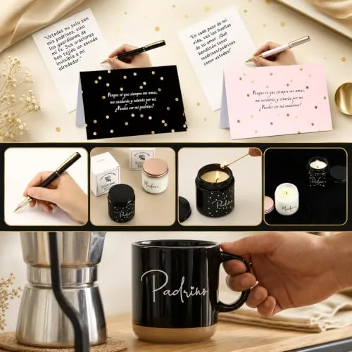 Godparents Proposal Gift Madrina Padrino Mug Will You Be My Godparents from Godchild Card Scented Candle Jar Pen Baptism Gift for Godmother Godfather (Spanish) view 3